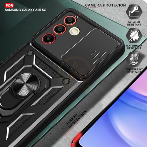 Image of Armor Bumper Back Cover Case for Samsung A25 5G Rotating Camera Cover, Ring Holder & Kickstand | Heavy Duty & 360 Degree Protection Samsung A25 5G Back Cover (Black)
