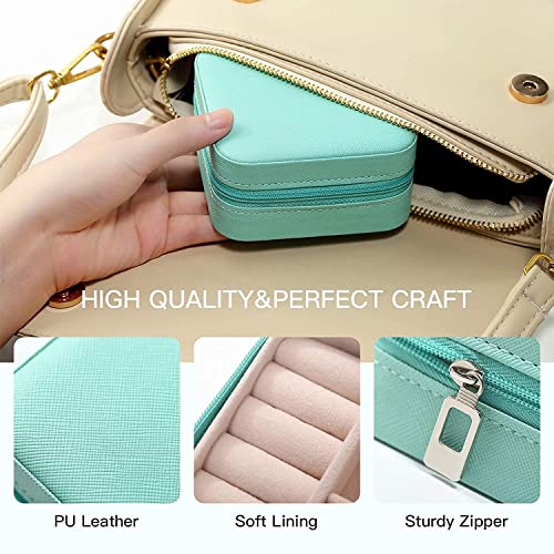 Image of Ballotte Jewellery Organiser PU Leather Zipper Portable Storage Box Case with Dividers Container for Rings, Earrings, Necklace Home Organizer (BLUE)