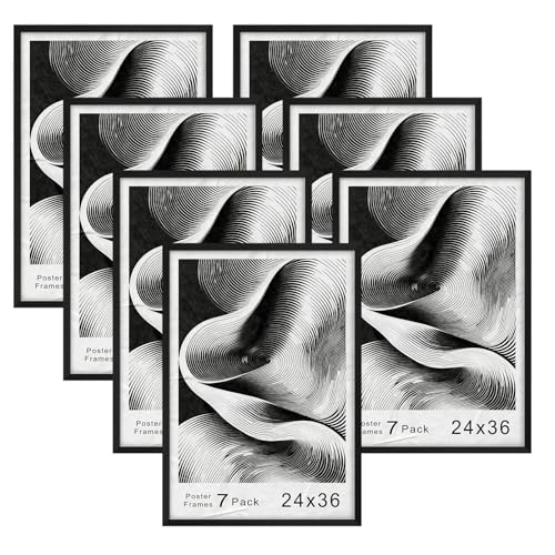 Lyeasw 24x36 Poster Frames Black Set of 7, Large 24 by 36 Picture Frame for Horizontal or Vertical Wall Mounting Display Frames
