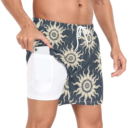 xigua Suns and Eyes Mens Swim Trunks with Liner, 5 inch Quick Dry Mens Boardshorts for Beach2