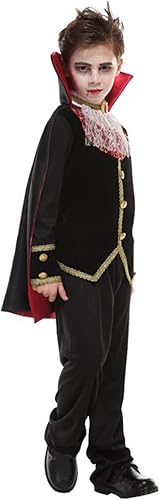 Miniatura 3 de Disfraz de vampiro para niños con dientes y orejas realistas, capa gótica, traje real para Halloween