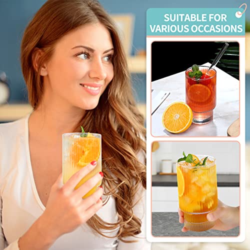 Aeimijpq Drinking Glasses, 16 Oz Vintage Glassware Set Of 8, Old Fashioned Classic Iced Coffee Cup Wine Beer Cocktail Whiskey Water Glasses For Smoothie, Beverage #TOP6