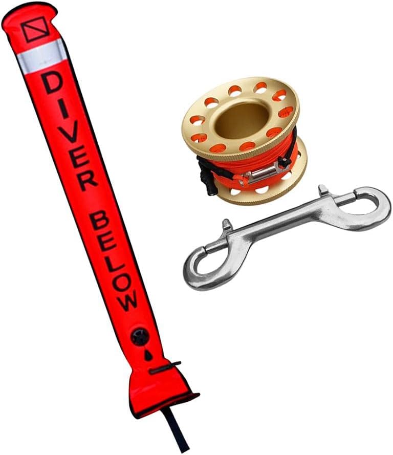 SMB Tube with Dive Reel Spool for Scuba Diving Activities, Golden