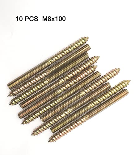 Image of Hanger Bolt M8x100 Double Headed Bolt Self-Tapping Screw for Furniture 10Pcs