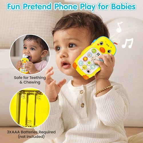 Image of Kidology Baby Musical Phone Toy with Lights | Montessori Sensory Learning Mobile for Babies 12-18 Months | Educational Cell Phone Toy with Numbers & Sounds (Yellow)