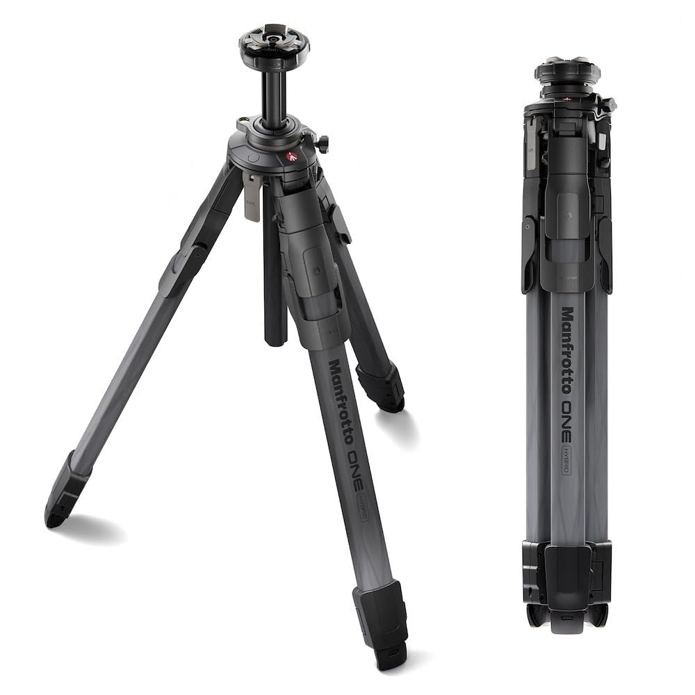 Manfrotto One Trépied Hybride en Fibre de Carbone, Photo & Vidéo, Charge 15kg, Colonne à Niveau, Colonne Horizontale 90°, Système Quick Release, Trépied Léger pour Appareils Photo Reflex & Hybrides