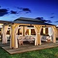 HOMPUS 12x20 FT Hardtop Wood Gazebo, Cedar Wood Frame Gazebo with Double Metal Roof, Outdoor Gazebo with Netting & Curtains, Wooden Gazebos Pavilion for Backyard, Garden, Deck, Cedar