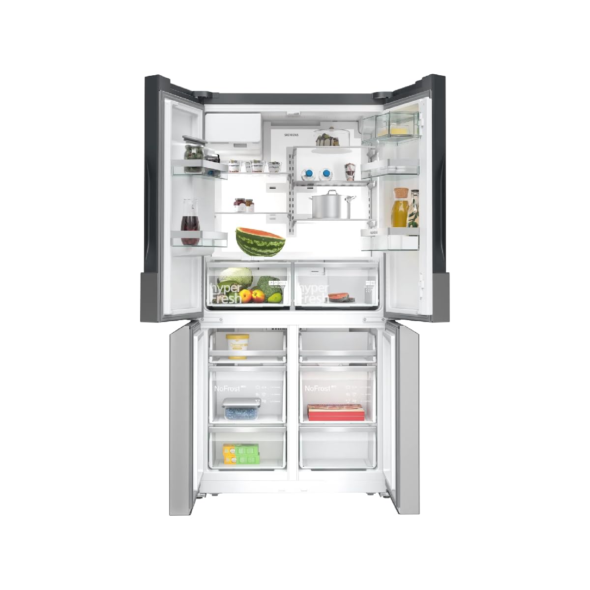 SIEMENS KF96DPPEA iQ700 - Frigorifero congelatore, 183 x 90,5 cm, raffreddamento da 574 l e congelatore da 199 l, noFrost, hyperFresh 0 gradi, luce LED, pannello posteriore in vetro illuminato con