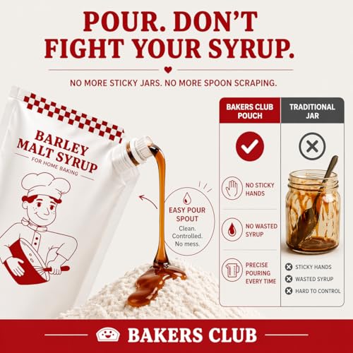 Image of Bakers Club Barley Malt Syrup 16oz - Authentic Malty Flavor for Bagels, Pretzels, Bread & Baked Goods - Enhances Crust, Color & Sweetness - Non-GMO, Traditional Malted Barley Syrup - Made in USA