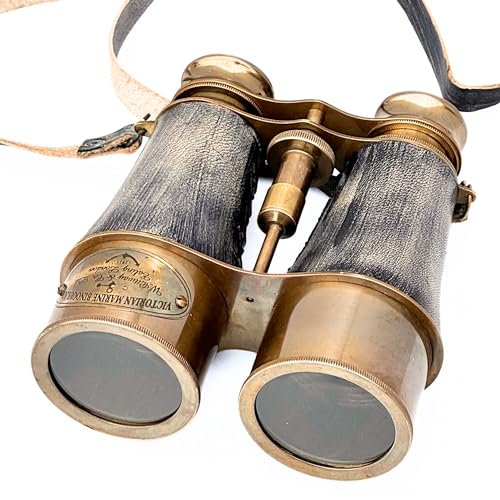 Handmade Antique Victorian Marine Brass Leather Cover Belt Binocular Sailor Instrument for Adults Marine Binoculars for Bird Watching Hunting Viewing