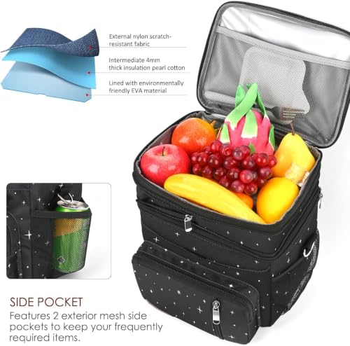 Image of MIYCOO Lunch Bag & Lunch Box for Women Men, Double Deck Leakproof Insulated Soft Large Adult Camping Cooler bag for Work, Beach, Picnic, Travel (Black Starry Sky, 15L)