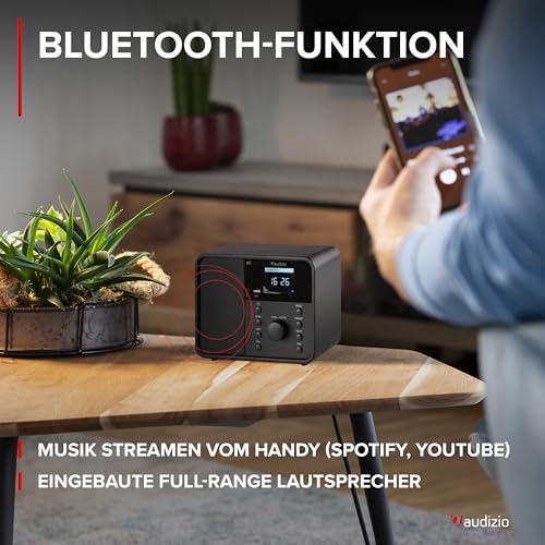 Audizio Nardo - Internetradio WLAN und DAB Radio mit Bluetooth, 40 Watt Lautsprecher, FM & UKW, Auto-Suchlauf, 250 Speicherplätze, Fernbedienung, Wecker, Sleeptimer, USB, DAB+ Küchenradio - Schwarz – Bild 5