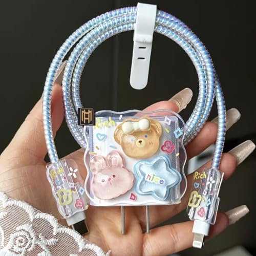 Image of Compatible for Samsung 25W Charger Case Cover, Funny Cartoon Character, Cable Protector with 3D Cute Pattern 360 Degree Full Protection Cover 4 in 1 Multicolor