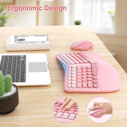 Image of Ergonomic Wireless Keyboard Mouse, Gaming Typewriter Set with Wrist Rest | Compatible With All windows and Type C Computer,With OTG & Long Clean Bruch,Ideal for PC, Home, Office and College
