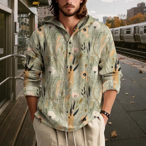 Mens Retro Floral Print Hoodies Pullover Boho Graphic Hooded Quarte Button Up Long Sleeve Shirts Oversized Hoodies2