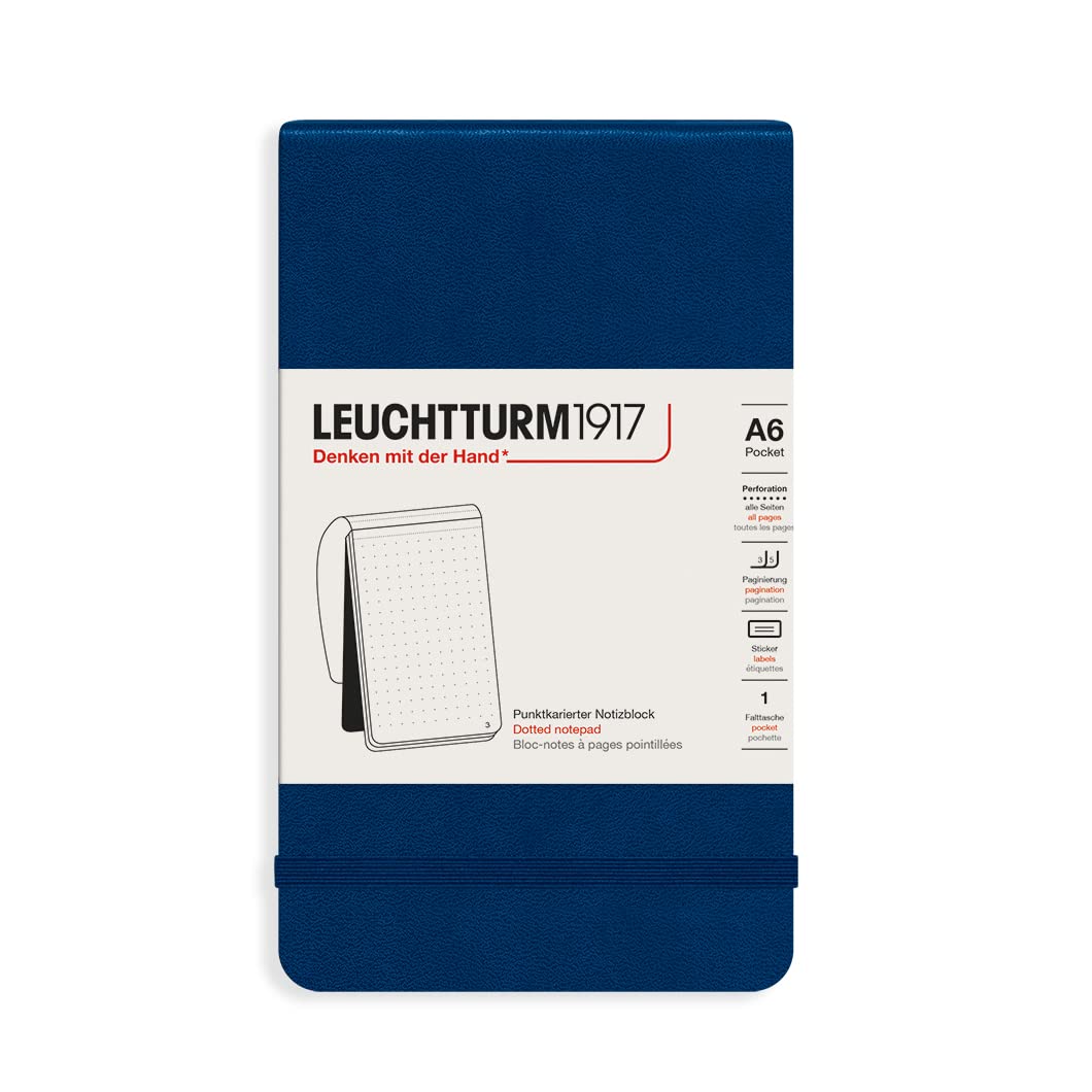 Leuchtturm1917364416 Notepad Pocket (A6), Hardcover, 184 Numbered Pages, Dotted, Navy