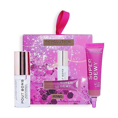 Revolution Icons Gift Set, Lip Gloss, Liquid Blush & Pink Gift Box Included