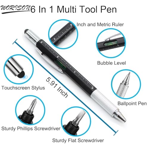 Image of Worison 6in1 MultiTool Pen with Ruler, Level gauge, Ball Pen, Stylus and 2 Screwdriver, Ball Pen