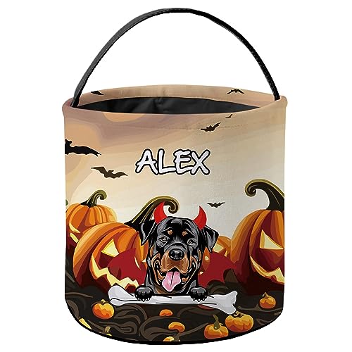 KafePross Custom Halloween Trick or Treat Bag Devil Rottweiler Dog Halloween Demon Pumpkin Decor Basket Candy Gifts Bucket for Kids 9 x 9.8 Inch