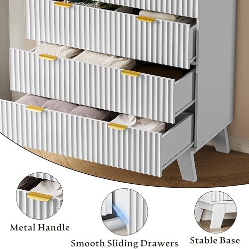 Image of BORNOON 46 inch Tall Dresser for Bedroom, 6-Drawer Fluted Chest of Drawers, Modern Wood Highboy with Deep Storage, Metal Slides and Handles, Anti-Tip Kit, Vertical Clothes Organizer for Apartment, Nursery