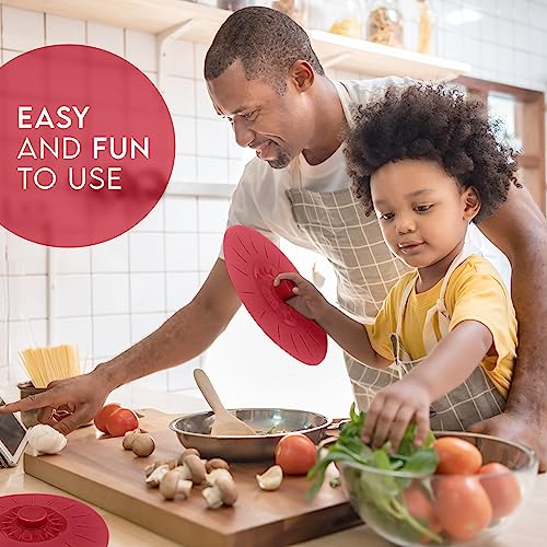 Silicone Bowl Lids Red, Set Of 5 Reusable Suction Seal Covers For Bowls, Pots, Cups. Food Safe Natural Grip, Interlocking Handles For Easy Use And Storage. #TOP4