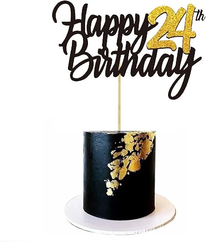 Miniatura 4 de Decoración para tarta de cumpleaños número 24 con purpurina para 24 años, decoraciones de cumpleaños de 24 años, decoraciones doradas para tartas de