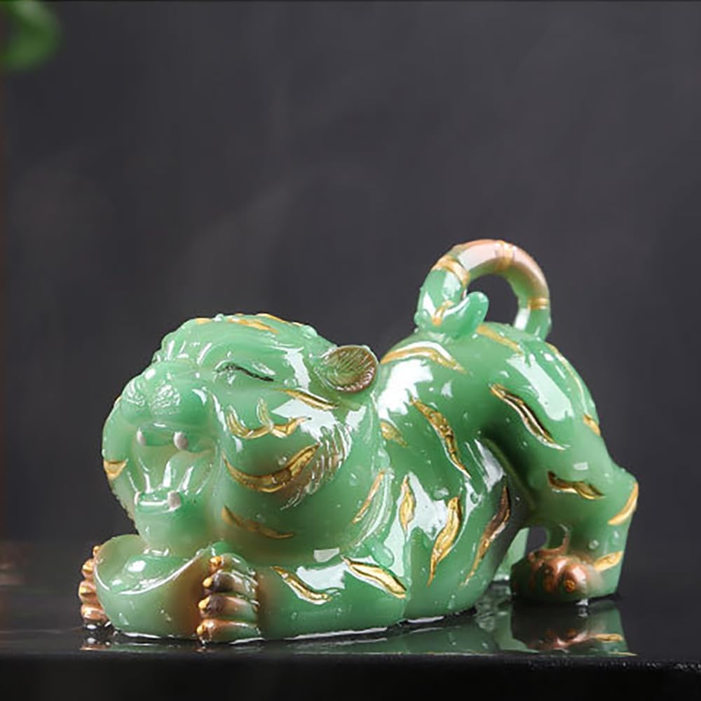 Color Changing Tea Pet Tiger Cute Resin Statue Kung Fu Tea Tray Decor Tea Lover's Gift Home Office Desk Feng Shui Ornament (Green)