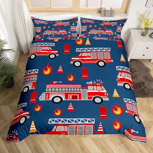 richhome Cartoon-Auto, Bettbezug, 140 x 200 cm, Feuerwehrauto, Bettwäsche...