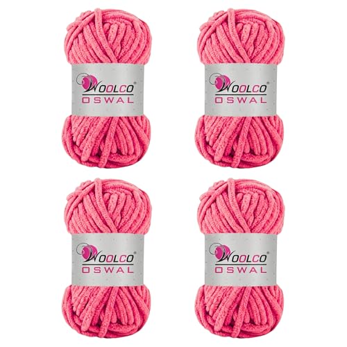 Image of Yankie Chenille Supersoft Velvet Yarn, Plushie & Blankie Yarn for Crochet, Knitting, Amigurumi & DIY Crafts (Bright RED, Pack of 4)