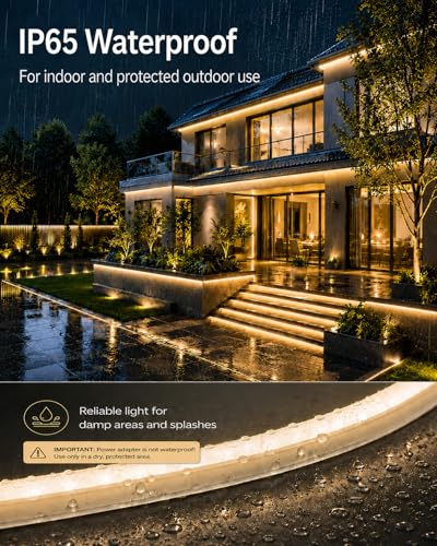 Image of Rope Lights for Outside, 49.2FT Dimmable LED Strip Lights Outdoor Waterproof IP65, 1800 LEDs 24V Low Voltage Warm White 3000K Neon Light Strip with Stepless Dimmer Power Supply Kits