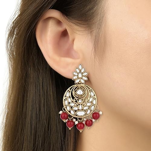 Image of I Jewels Traditional Design Handcrafted Kundan & Pearl Earrings for Women