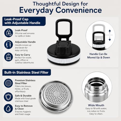 Image of Premium 1 Litre Vacuum Insulated Stainless Steel Water Bottle | SUS 316 Food Grade Steel | Hot 12 Hrs & Cold 24 Hrs | Leakproof, BPA Free | Wide Mouth with Steel Filter (Silver)