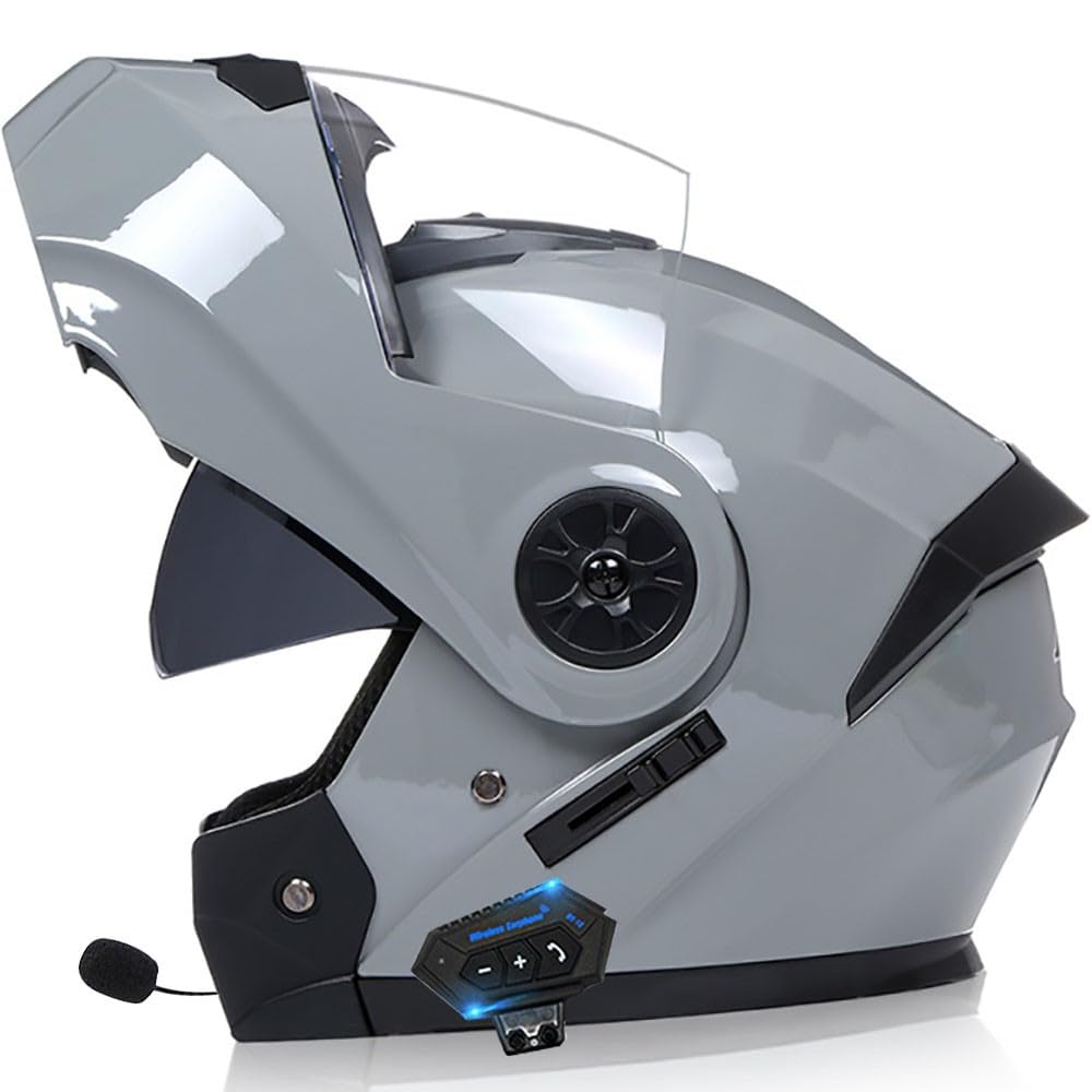 Motorcycle Helmet Flip-Up Modular Helmets with Bluetooth,DOT/ECE Approved Helmet Full Face Helmet Scooter Helmet Crash Helmet Double Anti-Fog Visors Ideal for Men Women