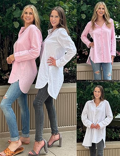 Image of HOTOUCH Women Boyfriend Shirts Button Down Long Sleeve Blouse Cuffed Sleeve Collared Shirt