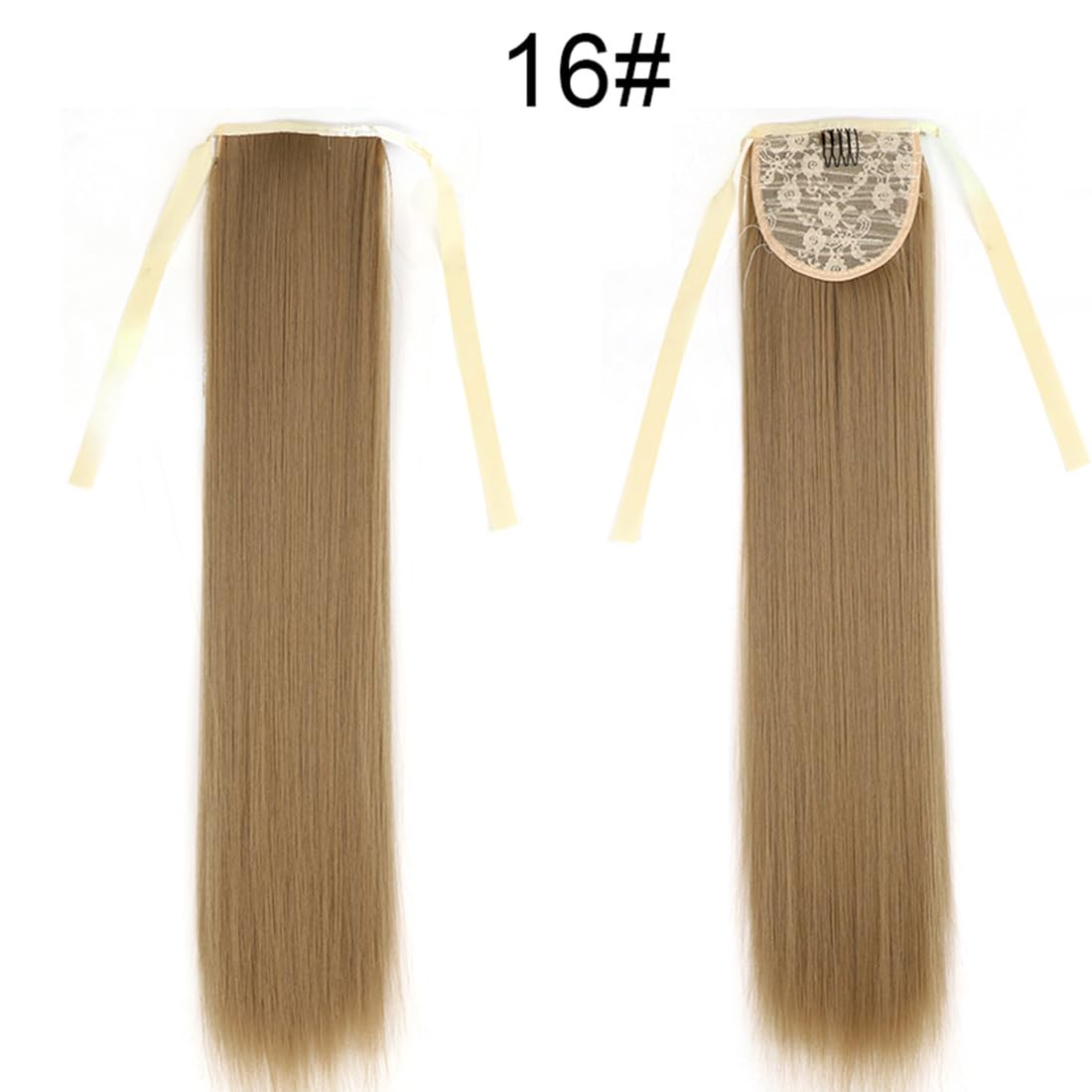 Royalfirst Ponytail Hair Extensions for Women Girls 22 Inch Long Straight Natural Looking Wrap Around Clip in Pony Tails Synthetic Hairpieces (B16#) - Image 2