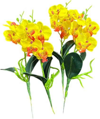 4 racimos de flores artificiales tropicales de 11 pulgadas con 4 cabezas de flores de seda y hojas de orquídeas Phalaenopsis, hojas sintéticas para