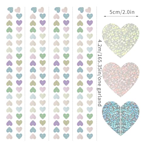Image of Iridescent Disco-Holographic Party-Decorations Heart Streamers-Garland - 52ft Glitter Dance Hanging Paper Banner, Wedding Bachelorette Birthday Euphoria Galentines Decor Hugfond