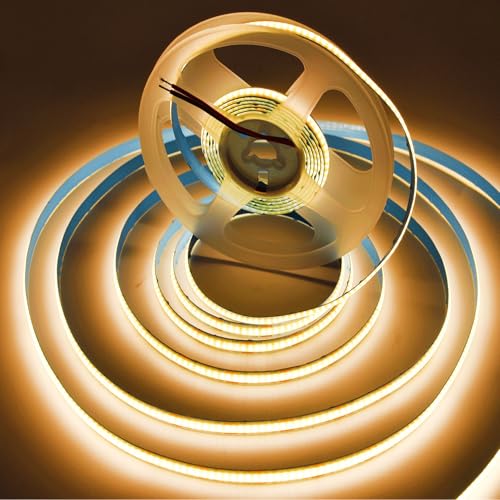 Image of COB Strip Lights,DC12V 16.4ft /5m Super Bright Dimmable 38400LM LED Light Strips, High Density Non-Waterproof 1920 LEDs Ribbon Light, More Evener Lighting Than SMD Strip Lights (Warm White 3000K)