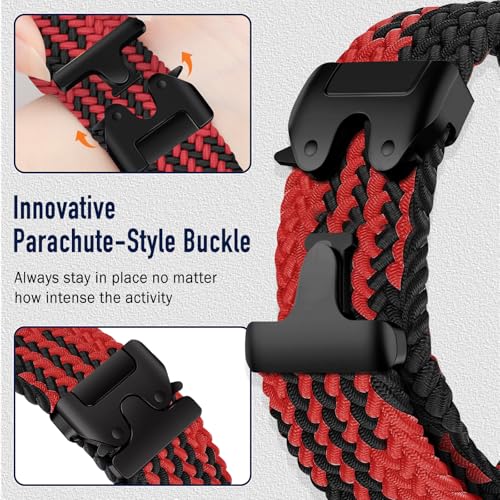 Correa trenzada de nylon para reloj Garmin 26 mm Negro y rojo miniatura 2
