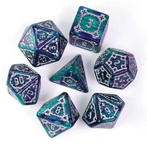 Set di dadi jumbo con lucchetto, verde e viola, 7 pezzi