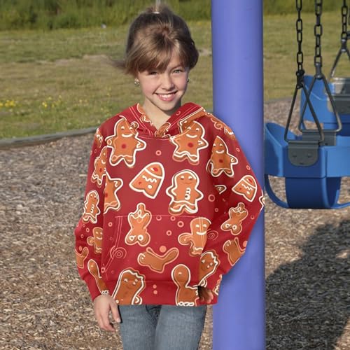 Kids Hoodies Sweaters Christmas Gingerbread Man Hooded Sweatshirts with Big Pockets for Boys Girls B04004094