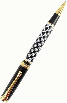 Gullor Noblest Black Chessboard Golden Clip Rollerball Pen with Push in Style Ink Converter