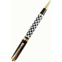 Gullor Noblest Black Chessboard Golden Clip Rollerball Pen with Push in Style Ink Converter