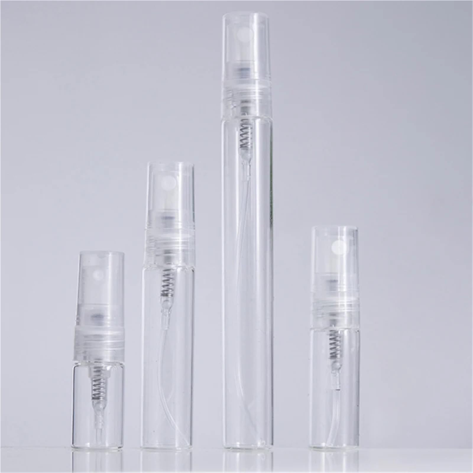 Juego de 50 botellas de perfume recargables portátiles de vidrio atomizador de viaje | Atomizadores ligeros a prueba de fugas de 2 a 10 ml para recambios de fragancia sobre la marcha. (10 ml)