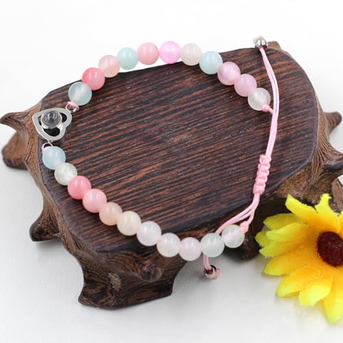 Image of Uloveido Mom Daughter Natural Stone Bracelets Gift - I Love You 100 Languages Bracelets Heart Charm Projection Bracelets Set for Mothers Daughters of 1 2 3pc YA4748