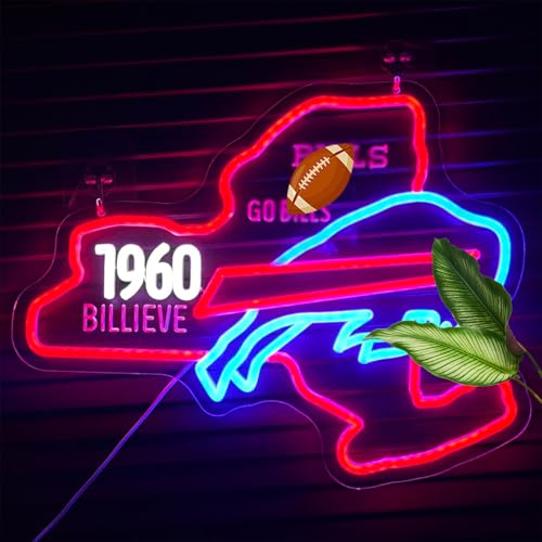 Football Neon Sign for Wall Decor Sports Team Neon Light Sign Football Team Led Sign for Man Cave New York Map Neon Light Up Sign Football Wall Art for Fan Club Bar Bedroom Gifts for Kids Teens Adult(N015)