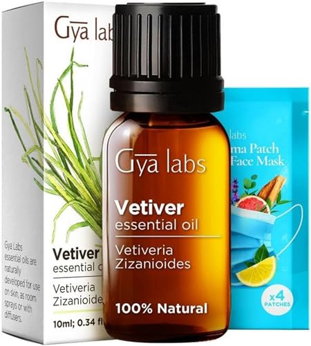 Gya Labs aceite esencial de vetiver para enfoque nítido (10ml) - Aceite puro de grado terapéutico - Perfecto para aromaterapia, mejor sueño & alivio del dolor - Difusor o uso en piel