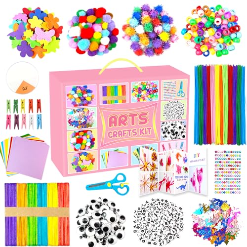 2000 PCS Lavoretti Creativi per Bambini Tutto-in-1 Kit Artigianali con Scovolini Giochi Creativi Scatola Lavoretti Bambini DIY Forniture Scuola Giocattoli Regalo per Ragazzo Ragazza 4-12, Rosa