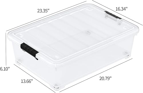 Miniatura 2 de Contenedores de plástico transparente de 25 L para almacenamiento debajo de la cama, paquete de 4 cajas de almacenamiento de plástico con ruedas
