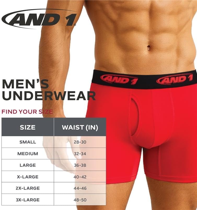 AND1 Mens Boxer Briefs - 6 Pack Platinum Performance Long Leg Boxer Briefs with Pouch - Boxers for Men, 9 Inseam (S-3XL)